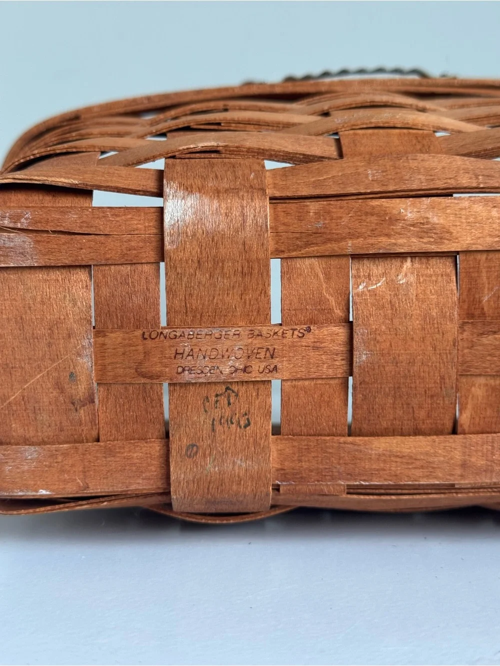 Vintage Longaberger 1993 Woven Basket Long Tissue Box Wood Lid Wall Hanging